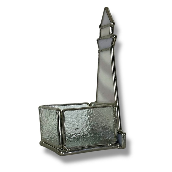 Stained Glass Lighthouse Candle Holder Glass Art Decor Purple Red Yellow 6” - Picture 7 of 16